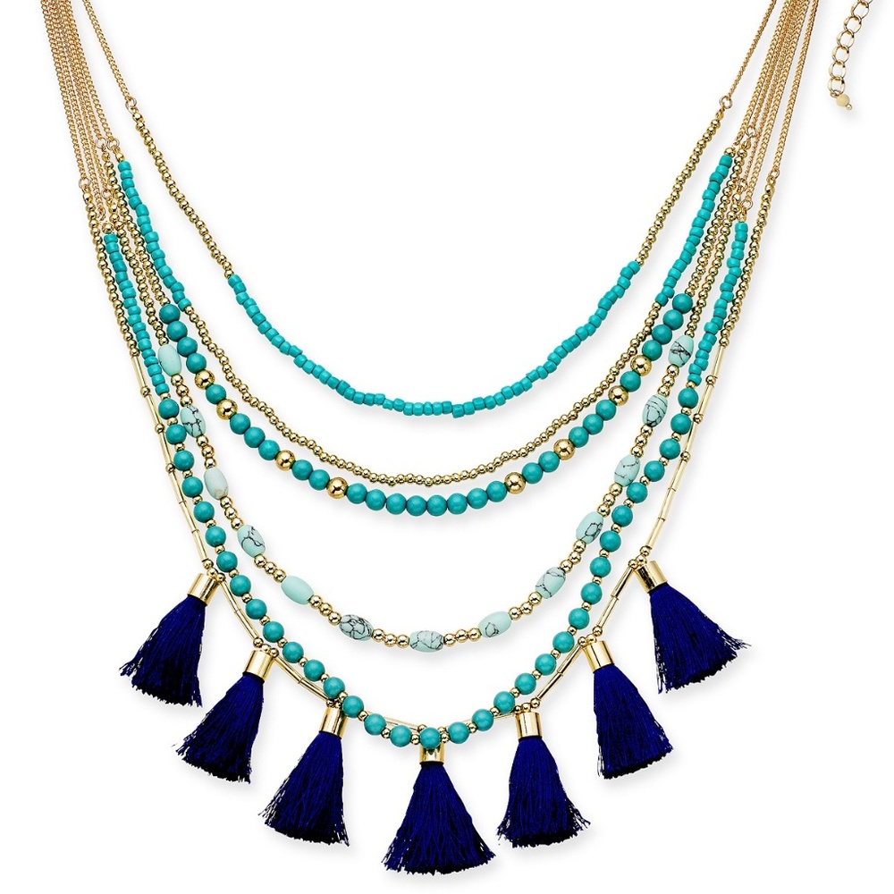 INC Gold-Tone Bead & Tassel Multi-Layer Necklace